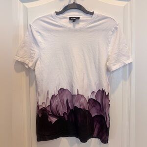 EXPRESS MEN Graphic Print Floral Design Cotton Tee Shirt XS White Purple